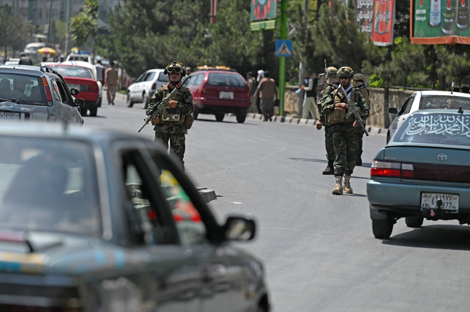 Taliban Fateh fighters, a "special forces" unit, patrol along a street in Kabul as suicide bomb threats hung over the final phase of the US military's airlift operation, Kabul, Afghanistan, August 29, 2021,  (AFP Photo)