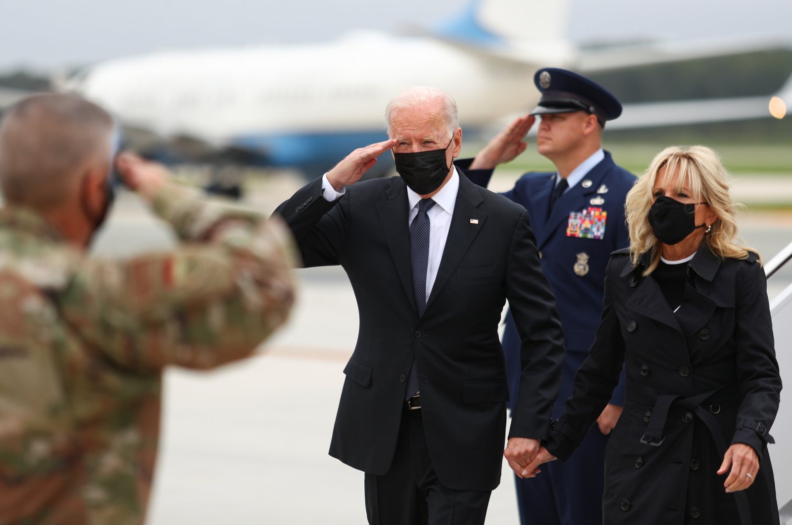 U.S. President Joe Biden and first lady Jill Biden arrive at Dover Air Force Base in Dover, Delaware, U.S., Aug. 29, 2021. (REUTERS Photo)