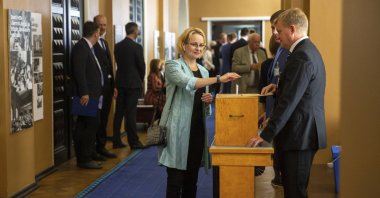 Lawmakers vote to elect the new Estonian President at Estonia's Parliament in Tallinn, Estonia, Aug. 30, 2021. (AP Photo)