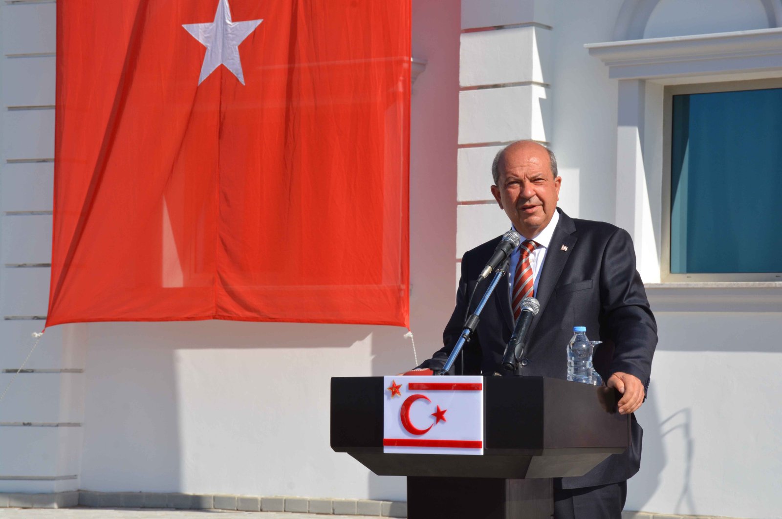 Turkish Republic of Northern Cyprus (TRNC) President Ersin Tatar attends a school opening in Lefkoşa (Nicosia), TRNC, Aug. 27, 2021. (IHA Photo)