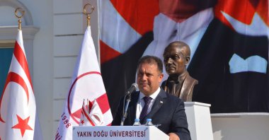 TRNC Prime Minister Ersan Saner attends the inauguration ceremony of Dr. Suat Günsel Elementary School, an affiliate of the Near East University, in Lefkoşa (Nicosia), TRNC, Aug. 27, 2021. (IHA Photo)