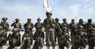 Taliban Badri special force fighters take a position at the airport in Kabul on Aug. 31, 2021, after the U.S. pulled all its troops out of the country to end a brutal 20-year war. (AFP Photo)