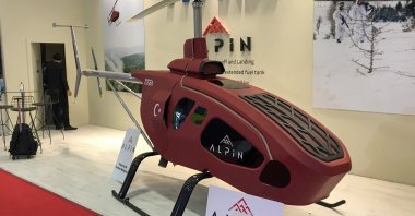 Titra Technology's Alpin unmanned mini helicopter on display during the IDEF 2021 held between Aug. 17-20, Istanbul, Turkey. (AA Photo)