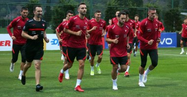 Turkey national football team players attend a practice session ahead of their 2022 World Cup qualifiers Group G match against Montenegro, Istanbul, Turkey, Aug. 30, 2021. (DHA Photo)