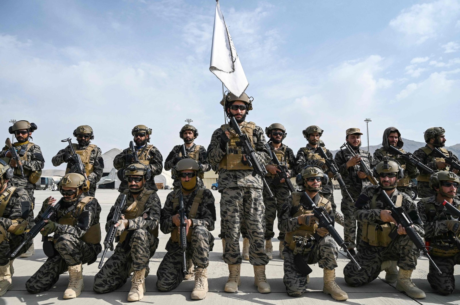 Taliban Badri special force fighters take a position at the airport in Kabul on Aug. 31, 2021, after the U.S. pulled all its troops out of the country to end a brutal 20-year war. (AFP Photo)