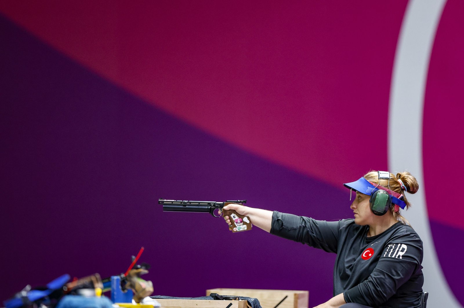 Turkey's Aysegül Pehlivanlar competes in the Tokyo 2020 Paralympic P2 Women's 10-meter air pistol final at the Asaka Shooting Range, Asaka, Japan, Aug. 31, 2021. (Getty Images)