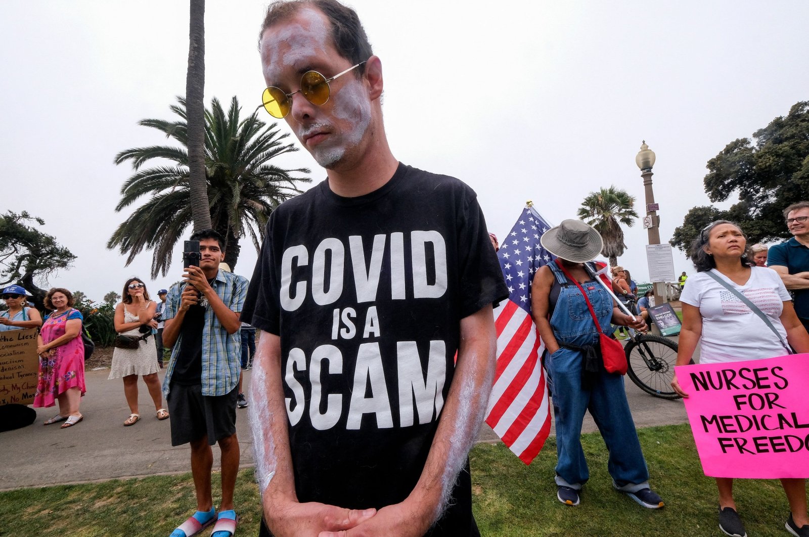 Anti-vaccination protesters take part in a rally against COVID-19 vaccine mandates, in Santa Monica, California, U.S., Aug. 29, 2021. (AFP File Photo)