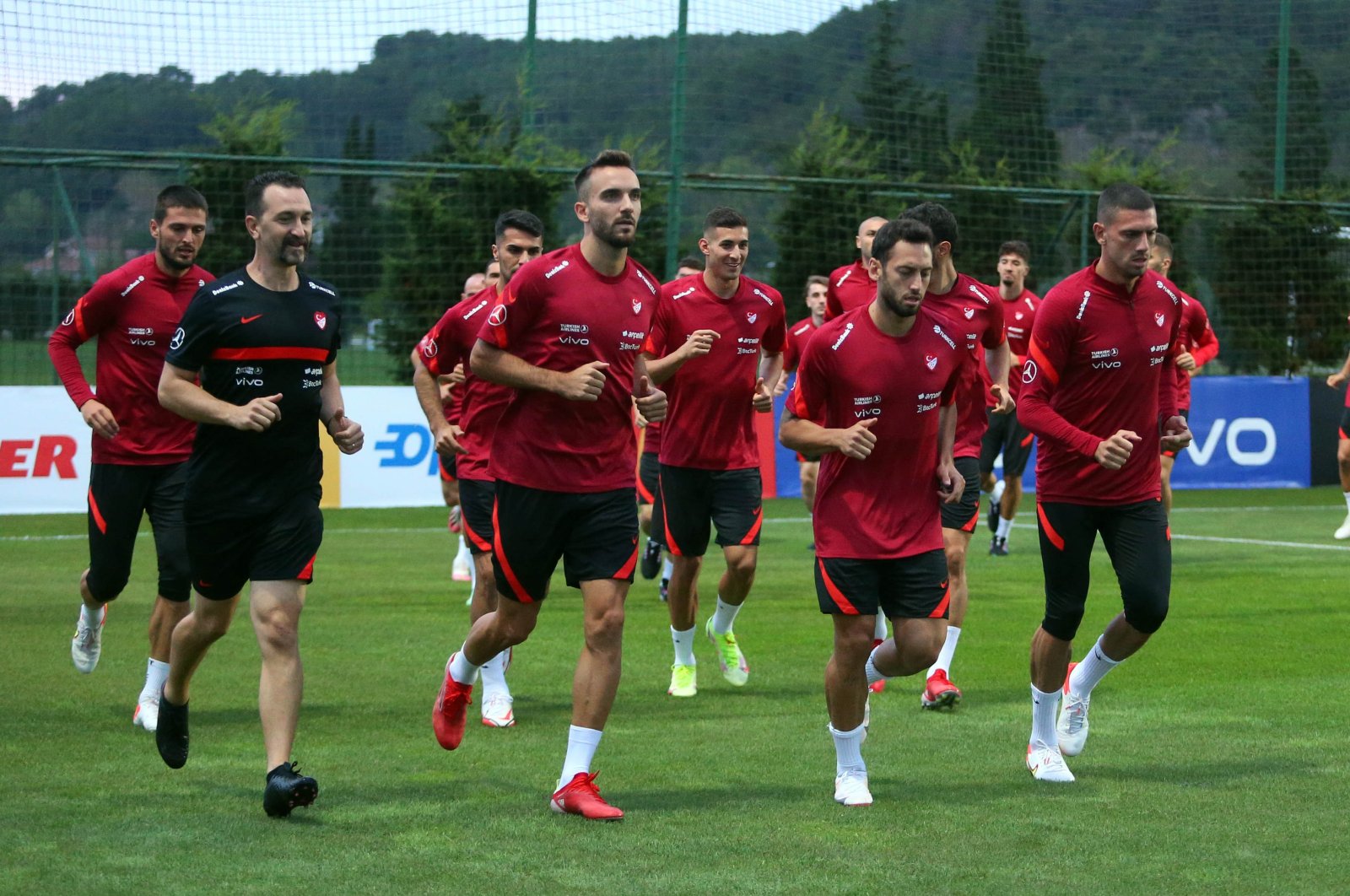Turkey national football team players attend a practice session ahead of their 2022 World Cup qualifiers Group G match against Montenegro, Istanbul, Turkey, Aug. 30, 2021. (DHA Photo)