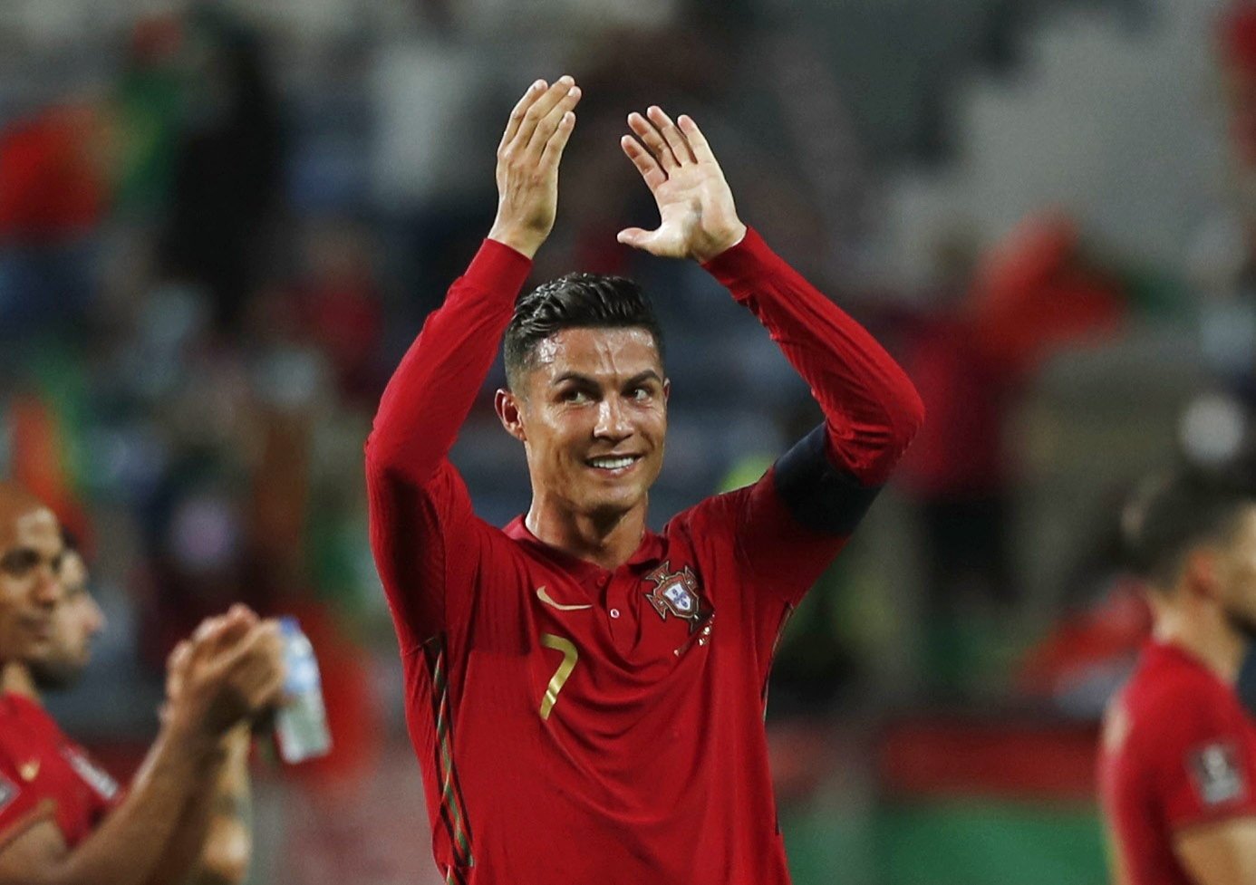 Portugal's Cristiano Ronaldo celebrates scoring their first goal during the World Cup qualifier match against Ireland, Almancil, Portugal, Sept. 1, 2021. (Reuters Photo)