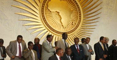 Delegates arrange themselves for a group picture during a visit by the German president to the headquarters of the African Union (AU) in Addis Ababa, Ethiopia on March 18, 2013. (Getty Images)