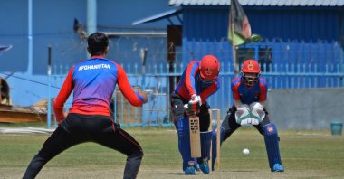 Afghan national cricket team players attend a training session at the Kabul International Cricket Ground Kabul, Afghanistan, Aug. 21, 2021, ahead of their canceled one-day series against Pakistan that was scheduled to take place in Sri Lanka in two weeks time. (AFP Photo)