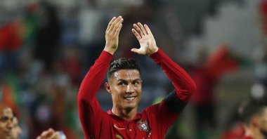 Portugal's Cristiano Ronaldo celebrates scoring their first goal during the World Cup qualifier match against Ireland, Almancil, Portugal, Sept. 1, 2021. (Reuters Photo)