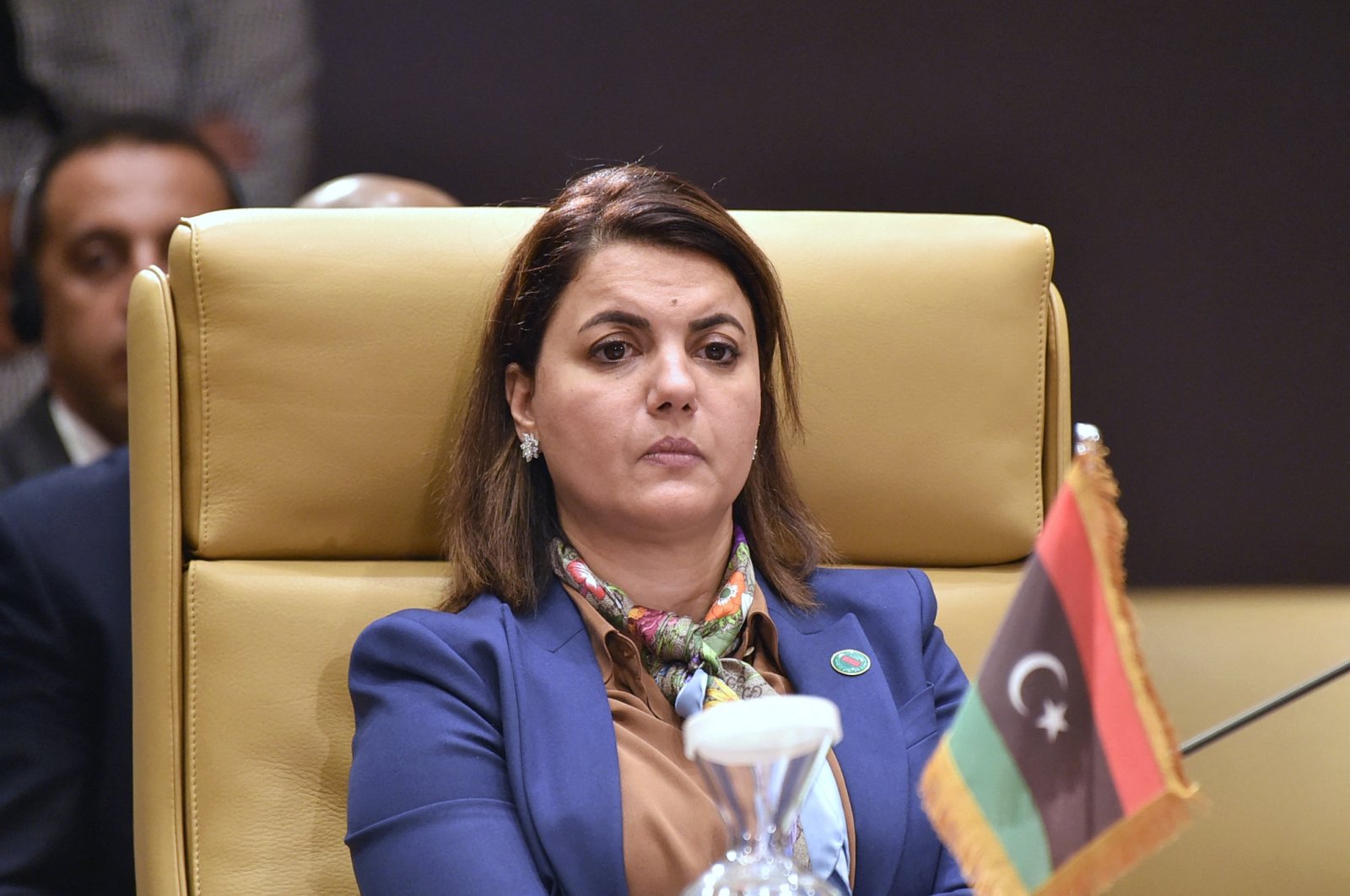 Libya's Foreign Minister Najla Mangoush attends a meeting of Libya's neighbors as part of international efforts to reach a political settlement to the country's conflict, in Algiers, Algeria, Aug. 30, 2021. (Ryad Kramdi / AFP)