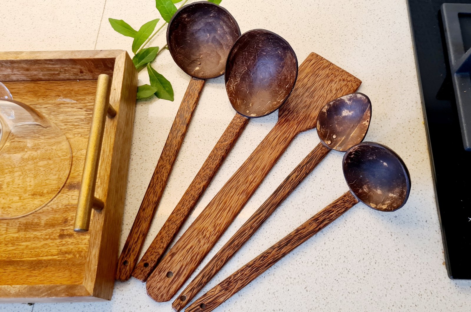 Kitchen utensils made from recycled coconut shells. (Photo courtesy of Thenga)