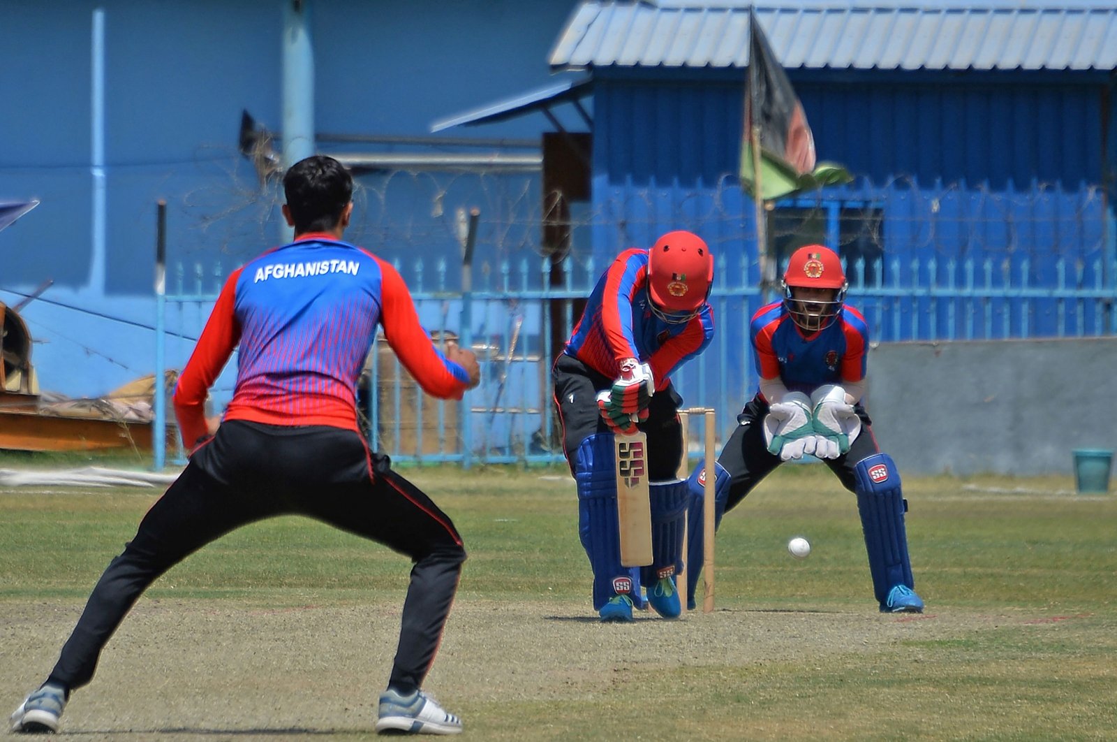 Afghan national cricket team players attend a training session at the Kabul International Cricket Ground Kabul, Afghanistan, Aug. 21, 2021, ahead of their canceled one-day series against Pakistan that was scheduled to take place in Sri Lanka in two weeks time. (AFP Photo)