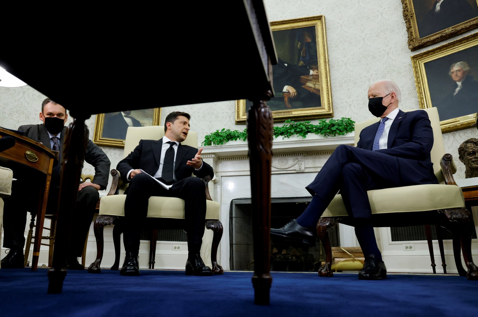 Ukraine's President Volodymyr Zelenskyy speaks during a meeting with U.S. President Joe Biden in the Oval Office at the White House in Washington, U.S., Sept. 1, 2021. (Reuters Photo)