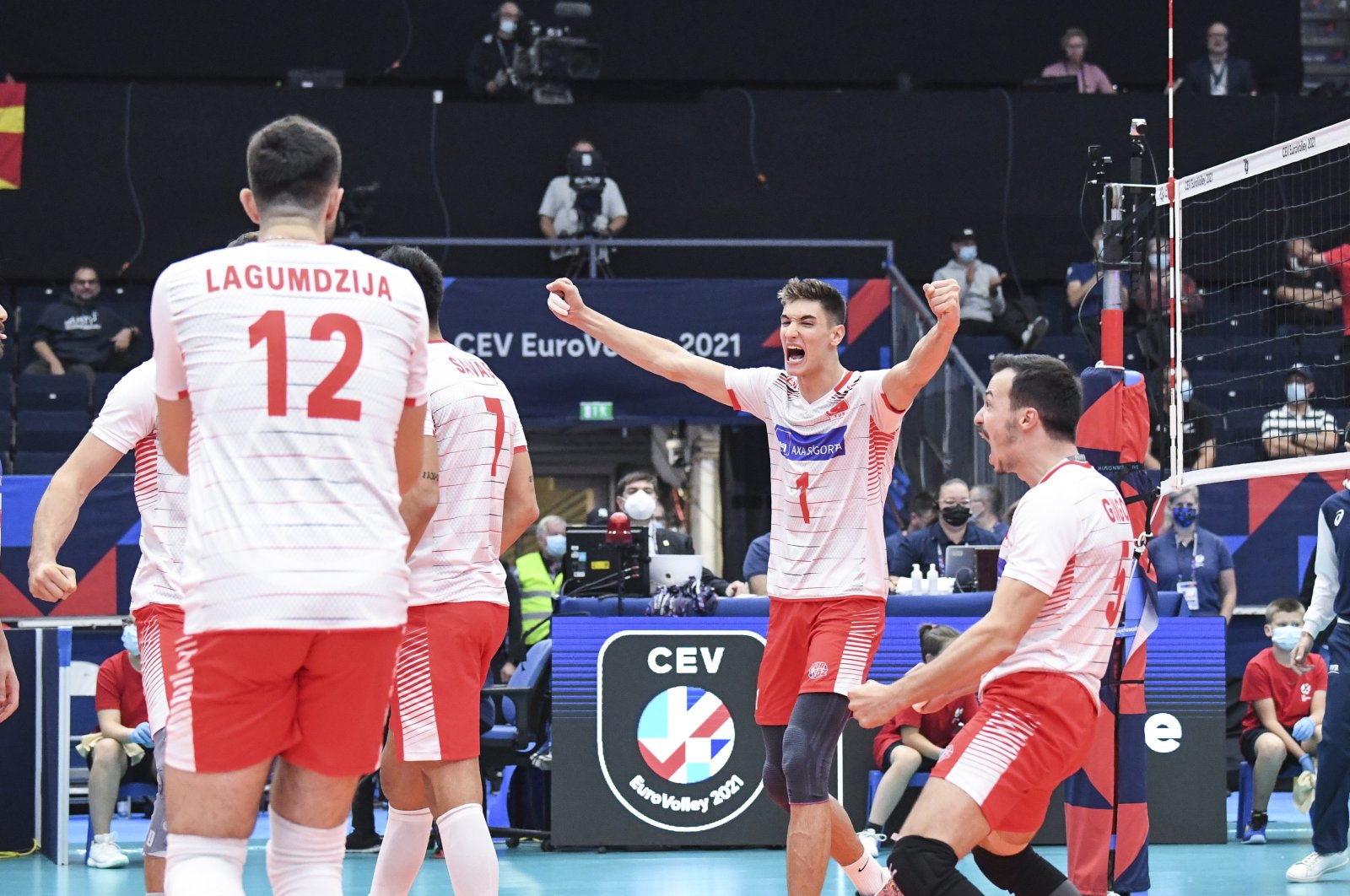 Turkish players react during the 2021 European Volleyball Championship match against Russia, in Tampere, Finland, Sept. 2, 2021. (EPA Photo)