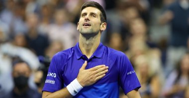 Serbia's Novak Djokovic celebrates after defeating the Netherland's Tallon Griekspoor in the U.S. Open men's singles second round, New York, U.S., Sept. 02, 2021. (AFP Photo)