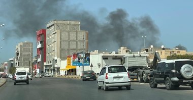 Smoke rises after an attack on the Administrative Control Authority in Tripoli, Libya, August 31, 2021. REUTERS/Hazem Ahmed/File Photo