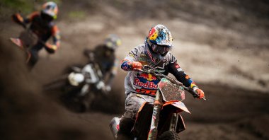 The Netherlands' Jeffrey Herlings competes during the FIM MXGP Motocross World Championship in Valkenswaard, the Netherlands, March 7, 2020. (IHA Photo)