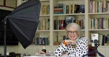 Senior influencer Sandra Sallin, 80, poses for a portrait at home, in Los Angeles, U.S., Aug. 20, 2021. (AP Photo)