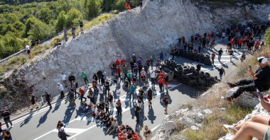 Demonstrators take part in a protest against the enthronement of Bishop Joanikije in Cetinje, Montenegro, Sept. 4, 2021. (Reuters Photo)