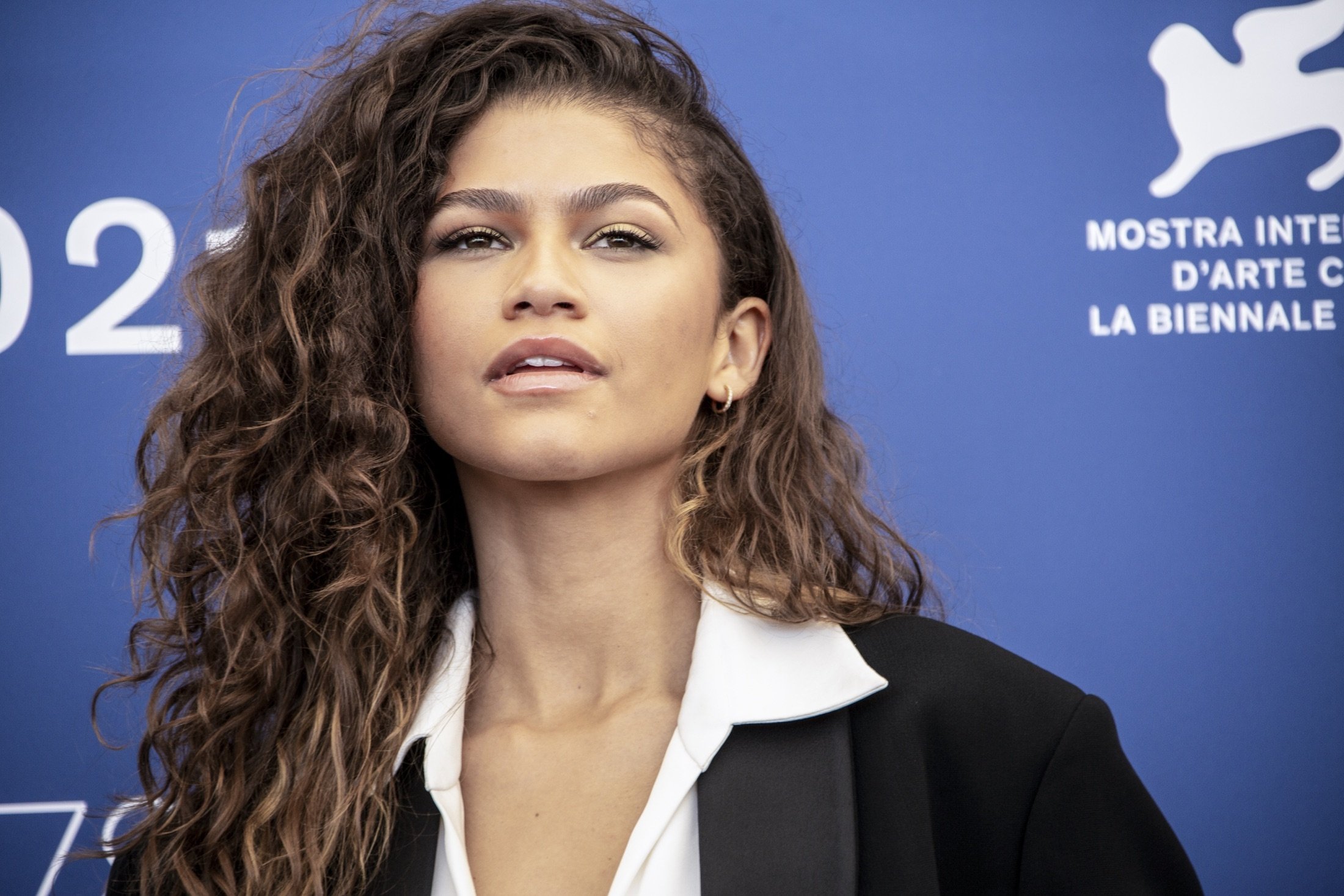 Zendaya poses for photographers at the photocell for the film “Dune” at the 78th Venice Film Festival, in Venice, Italy, Sept. 3, 2021. (AP Photo)