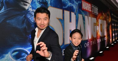 Actors Simu Liu (L) and Jayden Zhang attend the Toronto Premiere of “Shang-Chi and the Legend of the Ten Rings” at Shangri-La Hotel in Toronto, Ontario, Canada, Sept. 1, 2021. (Getty Images)