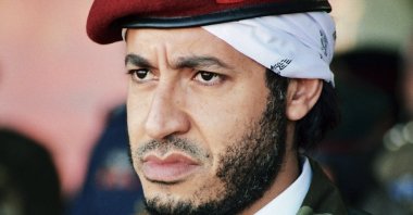 Saadi Gadhafi, son of the late Libyan leader Moammar Gadhafi, watches a military exercise by the elite military unit commanded by his brother, Khamis, in Zlitan, Libya, in this undated file photo made available Sept. 25, 2011. (AP Photo)