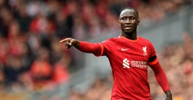 Liverpool's Naby Keita in action during the English Premier League football match between Liverpool FC and Burnley FC at Anfield, Liverpool, Britain, Aug. 21, 2021. (EPA Photo)