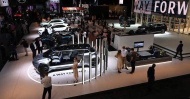The booth of Chinese carmaker Great Wall Motors (GWM) is seen during a press preview at the International Motor Show (IAA), in Munich, Germany, Sept. 6, 2021. (AFP Photo)