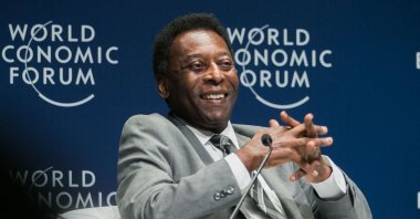 Brazilian football legend Pele smiles during the opening plenary at the World Economic Forum on Latin America 2018 in Sao Paulo, Brazil, March 14, 2018. (AFP File Photo)