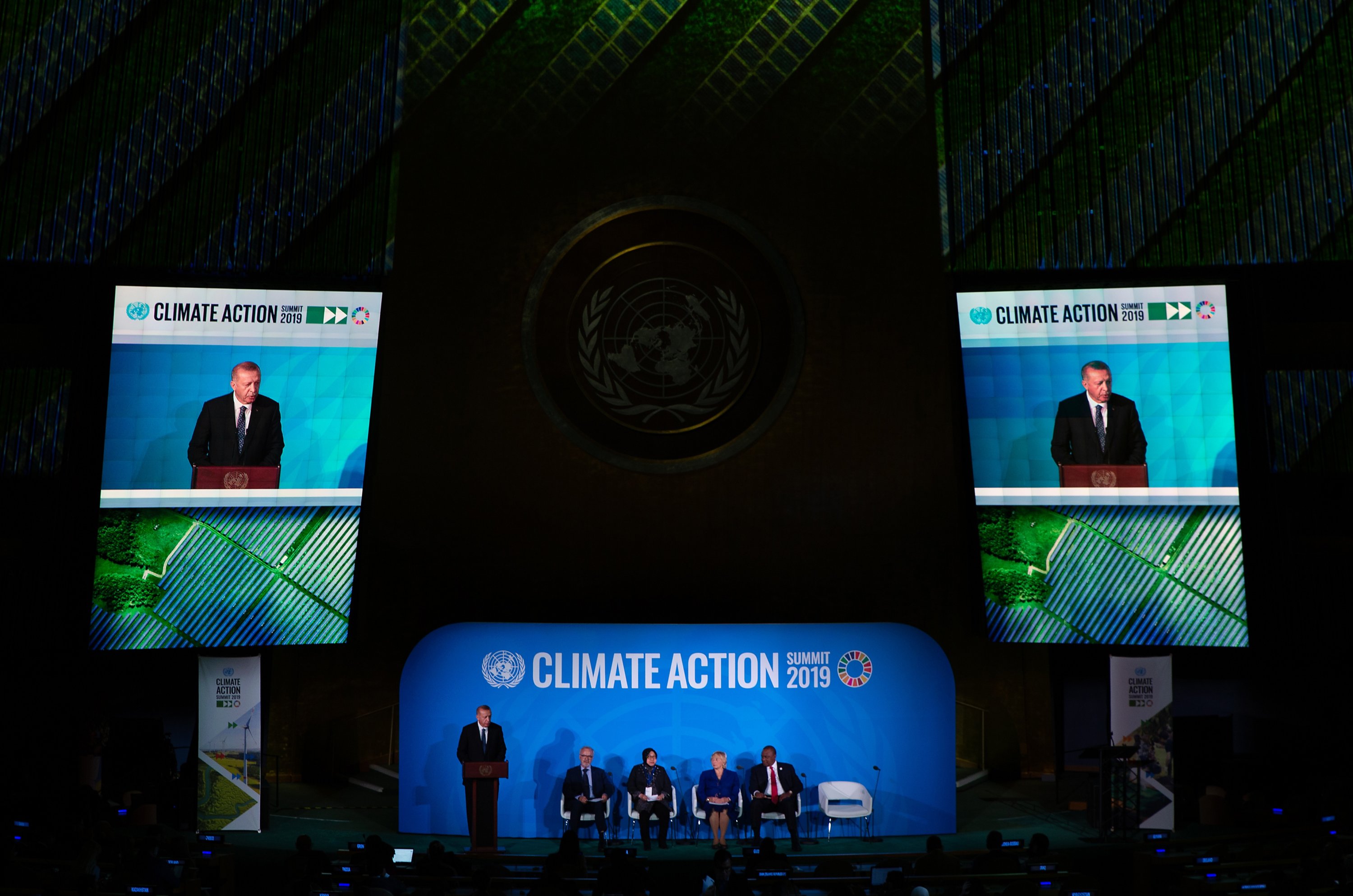 President Recep Tayyip Erdoğan speaks during the United Nations Climate Action Summit in New York, U.S., Sept. 23, 2019. (Getty Images)