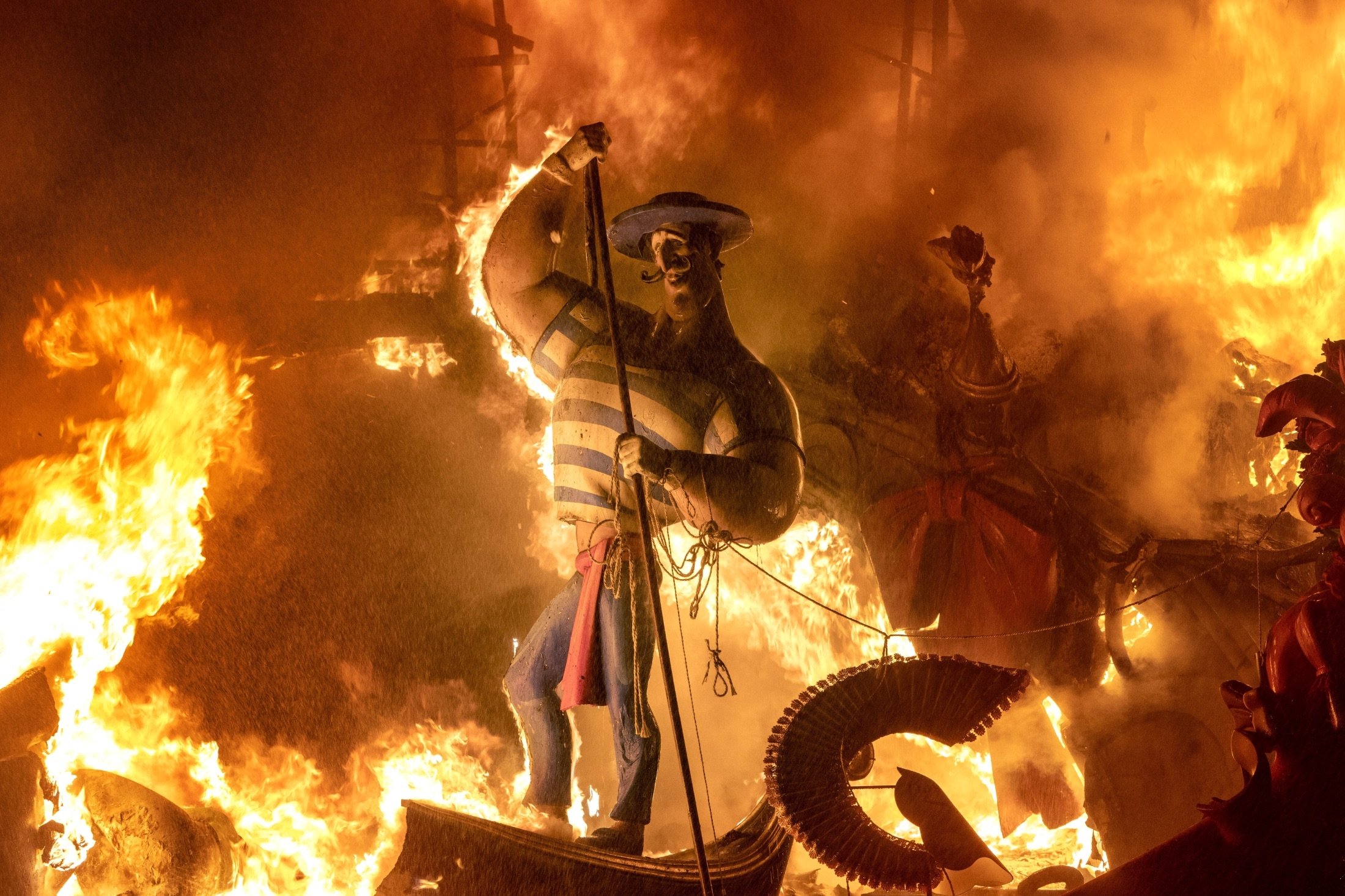A falla burns during the traditional Fallas festival in Valencia, Spain, Sept. 5, 2021. (AFP Photo)