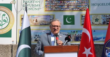 Pakistan's Ambassador Muhammed Syrus Sajjad Qazi speaks at the commemoration ceremony in Ankara, Turkey, Sept. 6, 2021. (AA Photo)