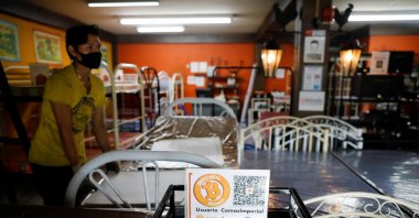 An electrician works at Camas Imperial furniture store where bitcoin is accepted as a payment method, in Santa Tecla, El Salvador, Sept. 6, 2021. (Reuters Photo)