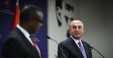 Foreign Minister Mevlüt Çavuşoğlu speaking at a joint press conference with his Rwandan counterpart Vincent Biruta in Ankara, Turkey, Sept. 7, 2021 (AA Photo)