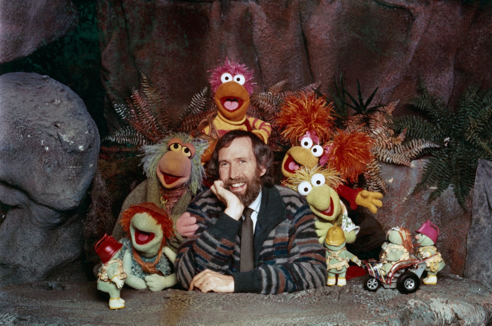 American puppeteer and filmmaker Jim Henson with some of the Muppet cast from the children's TV show "Fraggle Rock," circa 1985. (Getty Images) 