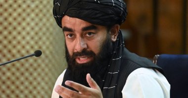 Taliban spokesperson Zabihullah Mujahid addresses a press conference in Kabul, Afghanistan, Sept. 7, 2021. (AFP Photo)