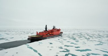 The Russian nuclear-powered icebreaker "50 Years of Victory" is seen at the North Pole on Aug. 18, 2021. (AFP Photo)