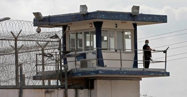 A police officer keeps watch from an observation tower at the Gilboa prison, northern Israel, Sept. 6, 2021. (AFP Photo)