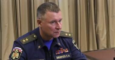 Russian Emergency Situation Minister Yevgeny Zinichev listens to Russian President Vladimir Putin during their meeting in the Bocharov Ruchei residence in the Black Sea resort Sochi, Russia, Oct. 27, 2018. (AP Photo)