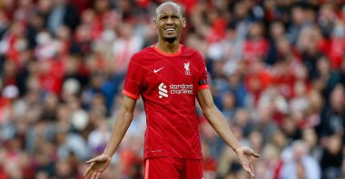Liverpool's Brazilian midfielder Fabinho reacts during a friendly match against Osasuna, Anfield, Liverpool, Britain, Aug. 9, 2021. (Reuters Photo)