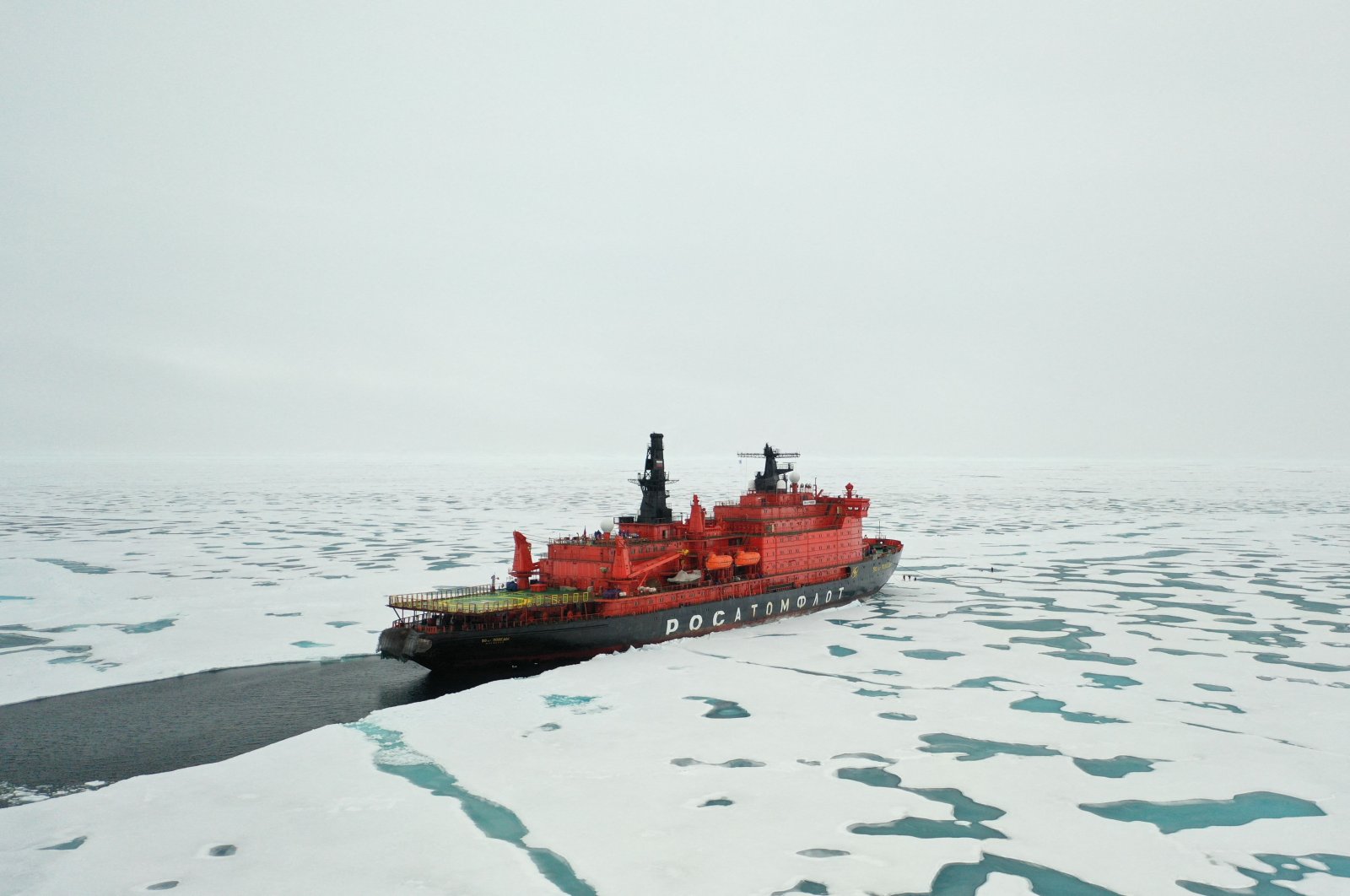 The Russian nuclear-powered icebreaker "50 Years of Victory" is seen at the North Pole on Aug. 18, 2021. (AFP Photo)