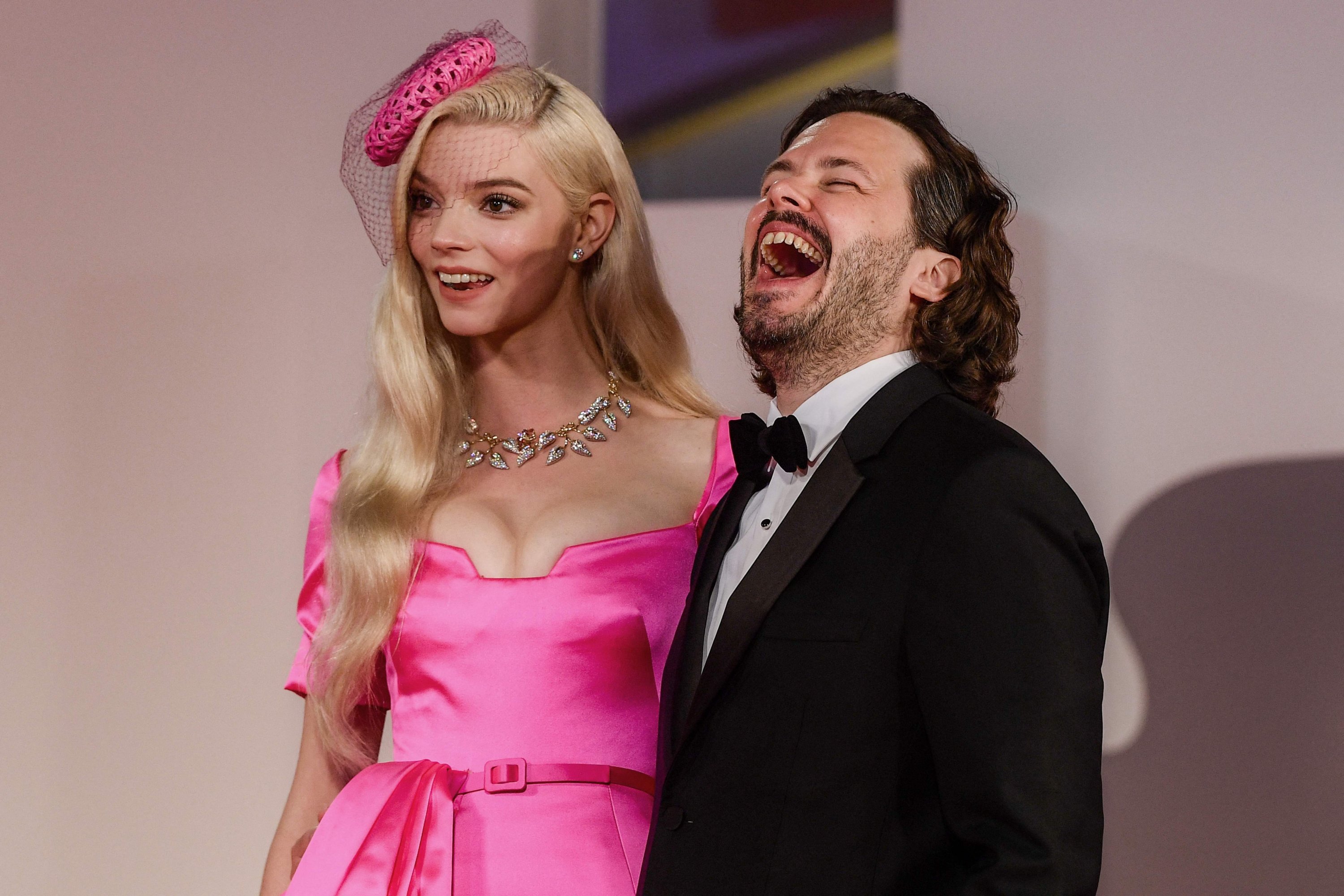 U.S.-born Argentine-British actress Anya Taylor-Joy (L) and British director Edgar Wright arrive for the screening of the film "Last Night in Soho" during the 78th Venice Film Festival, Sept. 4, 2021. (AFP Photo)