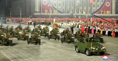 A photo released by the official North Korean Central News Agency (KCNA) shows a moment from the military parade at Kim Il Sung Square in Pyongyang, North Korea, Sept. 9, 2021. (EPA Photo)