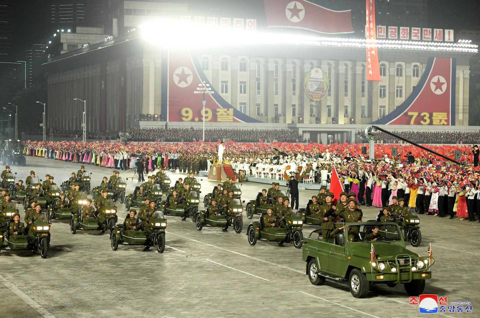 A photo released by the official North Korean Central News Agency (KCNA) shows a moment from the military parade at Kim Il Sung Square in Pyongyang, North Korea, Sept. 9, 2021. (EPA Photo)