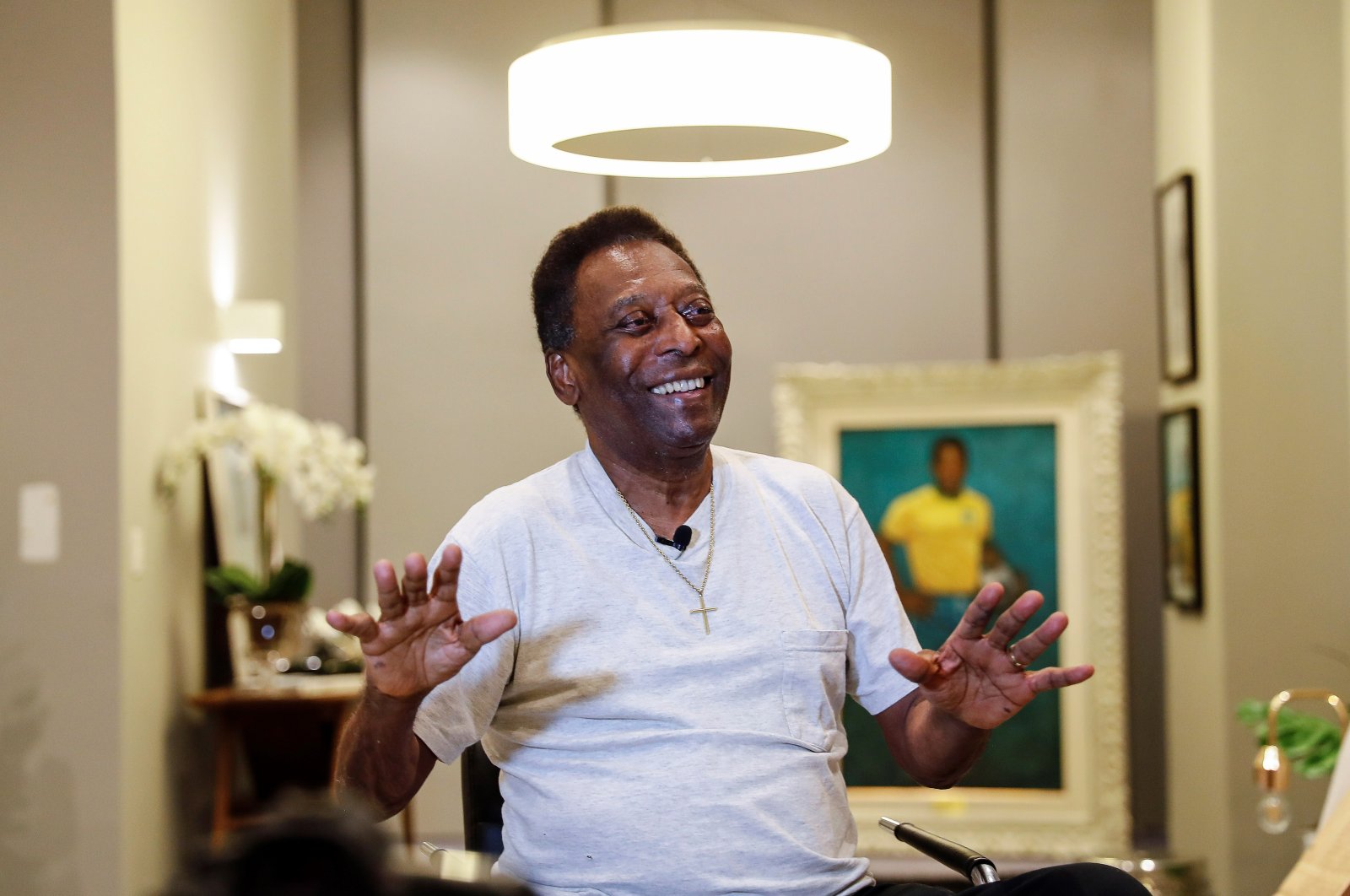 Brazilian football legend Pele speaks during an interview with Spanish news agency EFE at the Pele Museum in Santos, Brazil, Nov. 12, 2019. (EPA Photo)