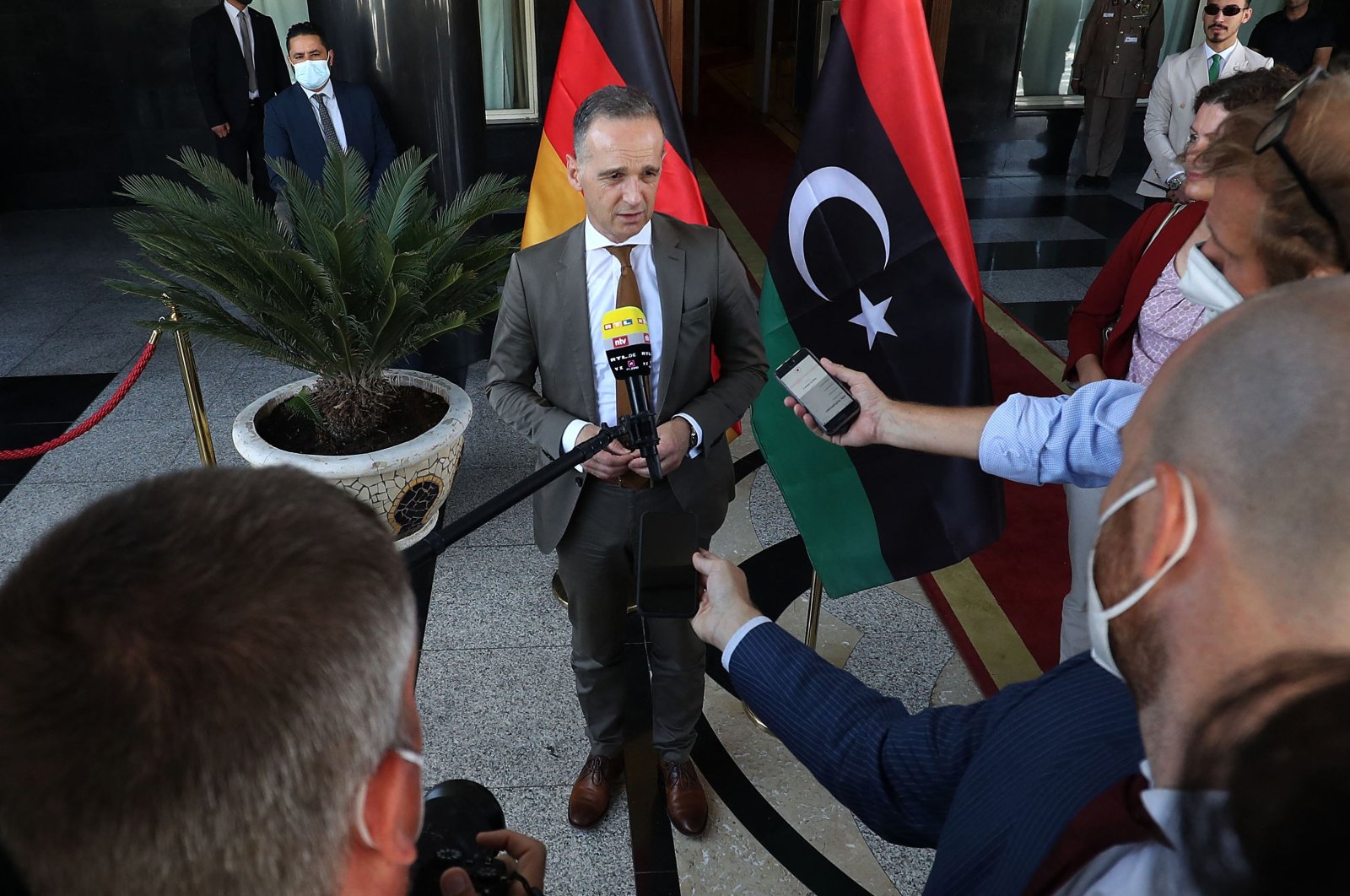 German Foreign Minister Heiko Maas delivers a speech to the press in front of the Council of Ministers headquarters in the Libyan capital Tripoli, Libya, Sept. 9, 2021. (AFP Photo)