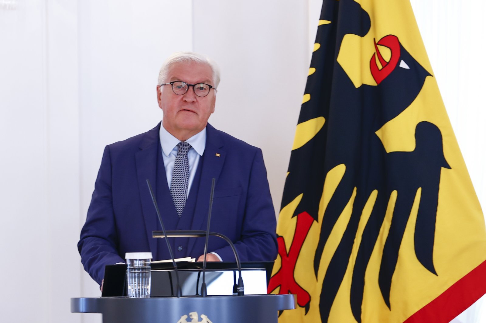 German President Frank-Walter Steinmeier speaks at a ceremony marking the 60th anniversary of the signing of the German-Turkish labor agreement in Berlin, Germany, Sept. 10, 2021. (AA Photo)